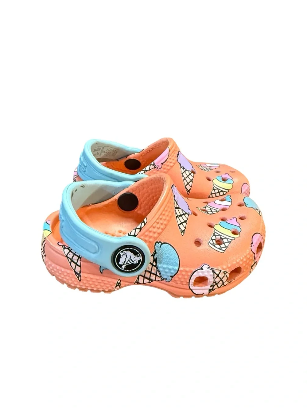 Crocs Toddler Classic Pool Party Ice Cream Clogs Papaya/Blue Children’s Size 4